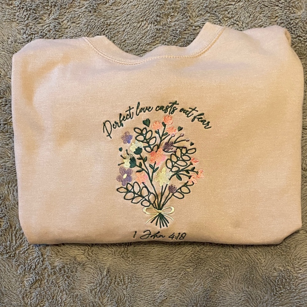 Embroidered Floral Crew Neck Sweater - Cream